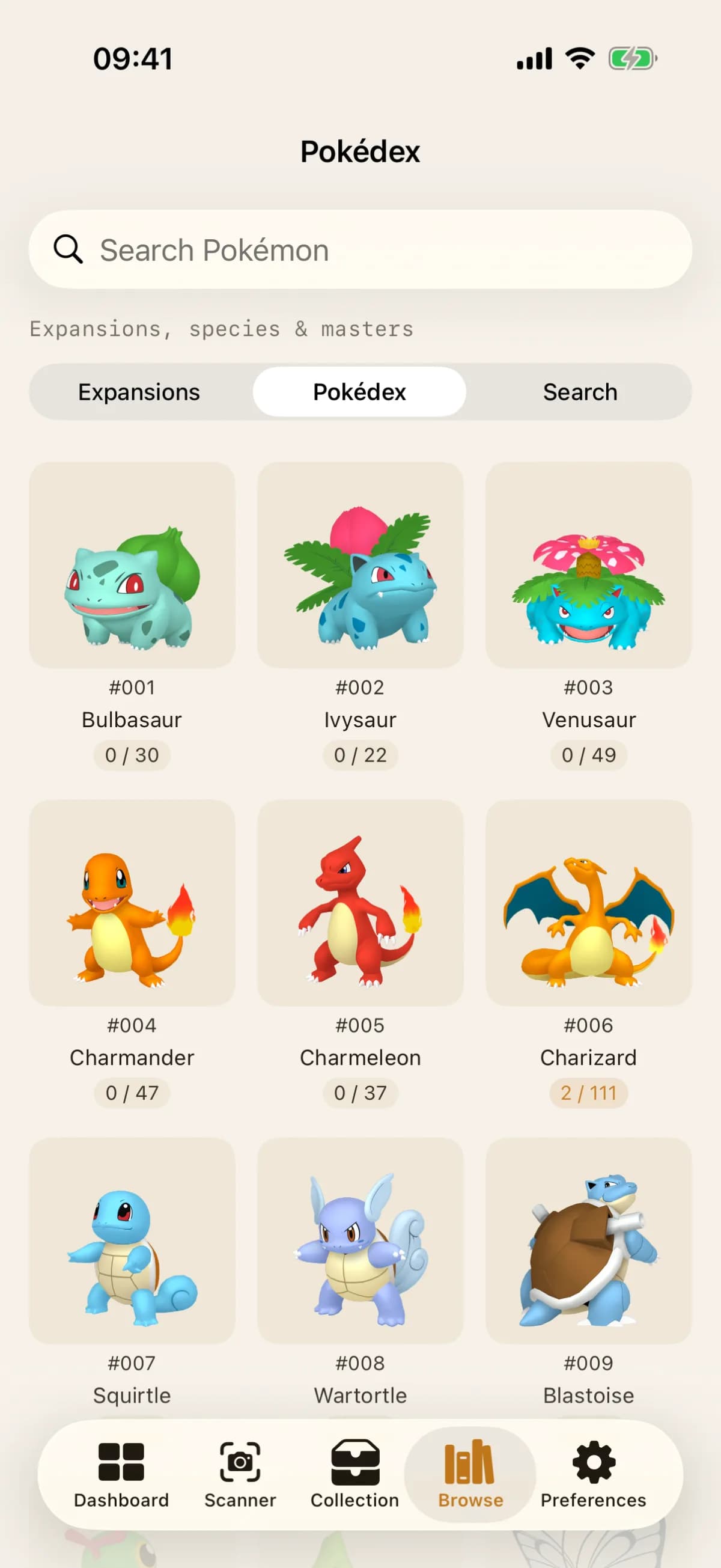 FoilVault Pokedex browser showing which Pokemon are already in the collection
